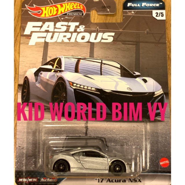 Xe mô hình Hot Wheels Premium Full Force Fast & Furious Series 2020 '17 Acura NSX GJR75, bánh cao su.