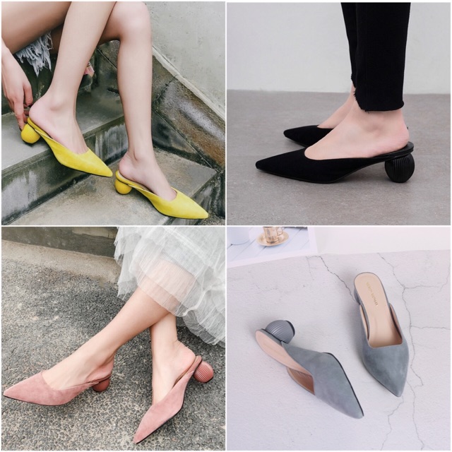 Giày Sục mũi nhọn gót cầu cách điệu 5cm có bigsize_40_41_42