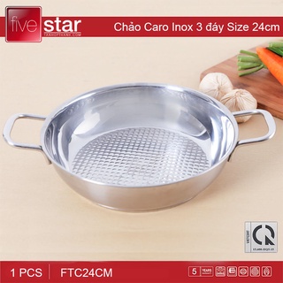 Chảo caro Inox 3 đáy Fivestar Tân Hợp Thành đường kính 24cm - Hàng chính hãng, bảo hành 5 năm