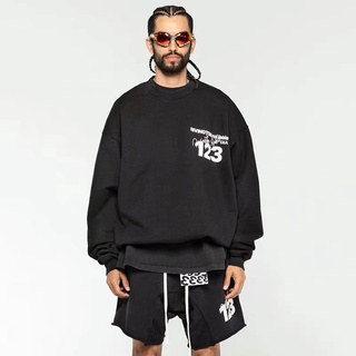 RRR123 black simple digital printed sweater American high street casual round neck pullover trendy loose long-sleeved T-shirt