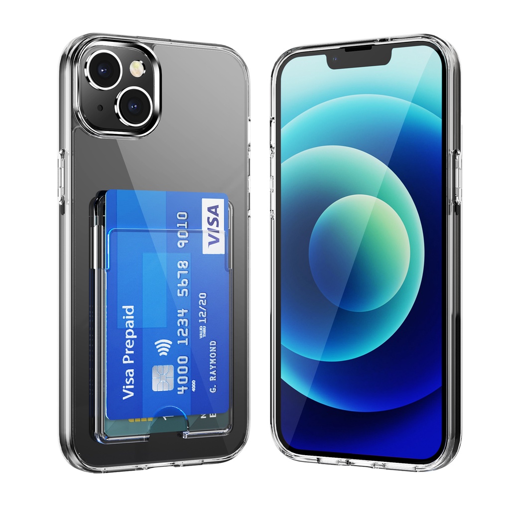 Ốp Điện Thoại Cứng Trong Suốt Chống Sốc Kèm Ngăn Đựng Thẻ Cho iPhone 14 13 12 11 Pro Max