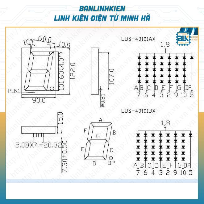 Led hiển thị 7 thanh,led 7 4.0 1 Số Anot ( Màu Đỏ) ( 9x12CM)