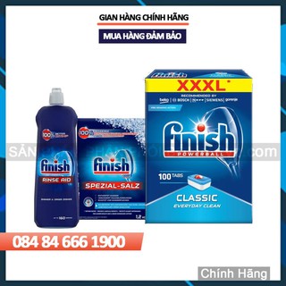 Combo rửa bát finish hộp classic 100 viên, muối 1.2kg, nước làm bóng 800ml