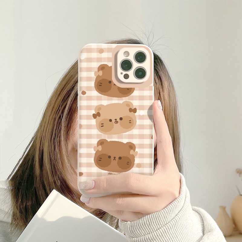 Ốp lưng iphone CUTEỐp iphone đầu gấu nâu BVC cạnh vuông 6/ 6s/7/8 /plus/ X / XS / XR / 11 / 12 /13/ MINI/ PRO/ MAX