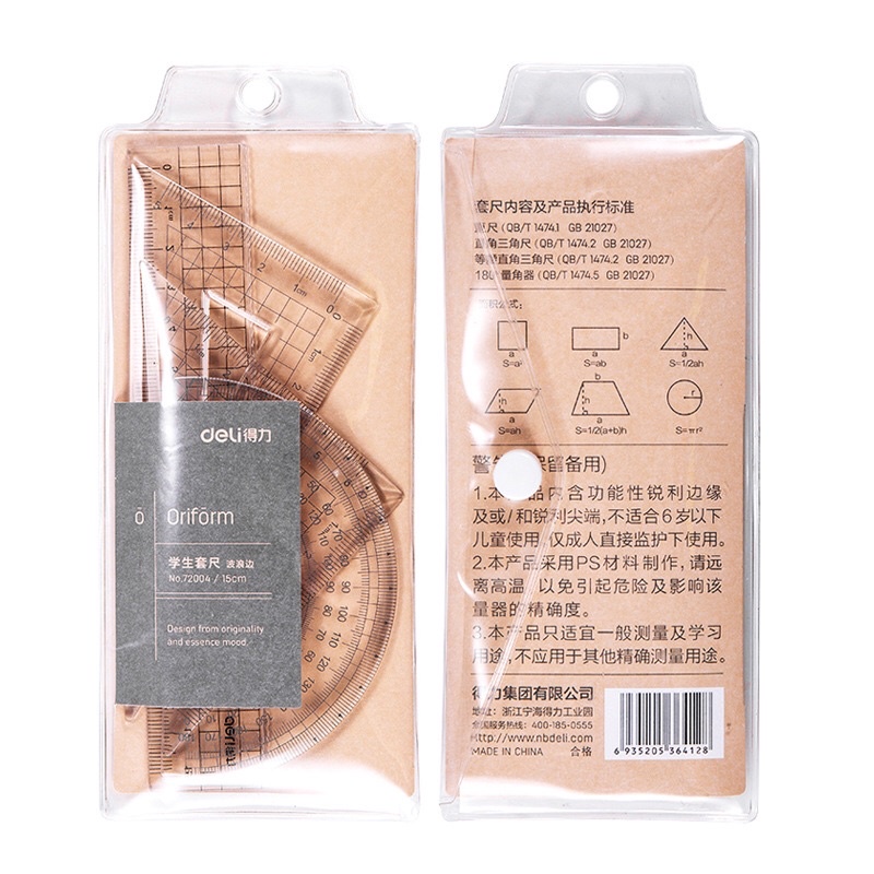 Combo bộ 4 Thước Kẻ Deli 72004 Văn Phòng Phẩm Dụng Cụ Học Sinh