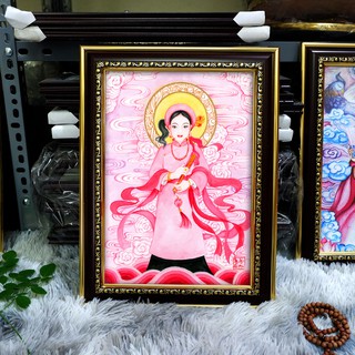 Tranh Cô Chín treo tường 27x36cm bằng vải phủ bóng khung composite xịn xò