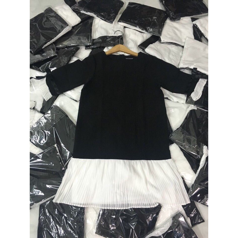 Đầm dạo phố đáng yêu phối chân váy dập ly vải cotton dày dặn | BigBuy360 - bigbuy360.vn