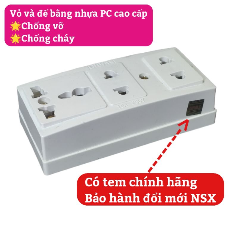 [DN216/DN218] Ổ cắm không dây 3 lỗ cắm NIVAL 3000W Nhựa PC chống cháy