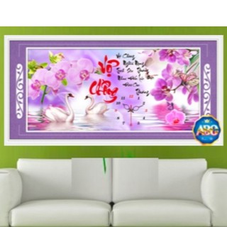 Tranh đính đá đồng hồ vợ chồng df376 kt 75*40 cm