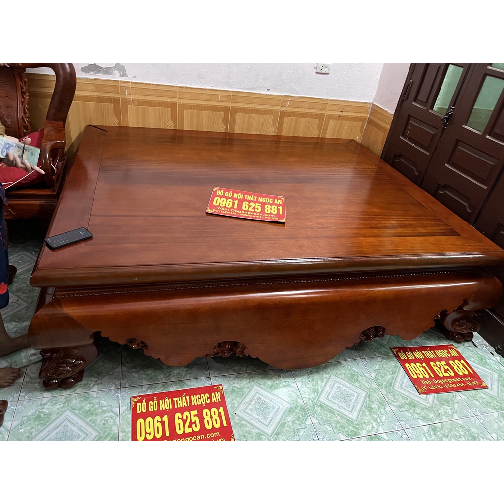 Sập trơn chân quỳ dạ cá 1m8 * 2m2 gỗ gụ Nam Phi hàng cổ liền – anh Doanh (Hà Nam)