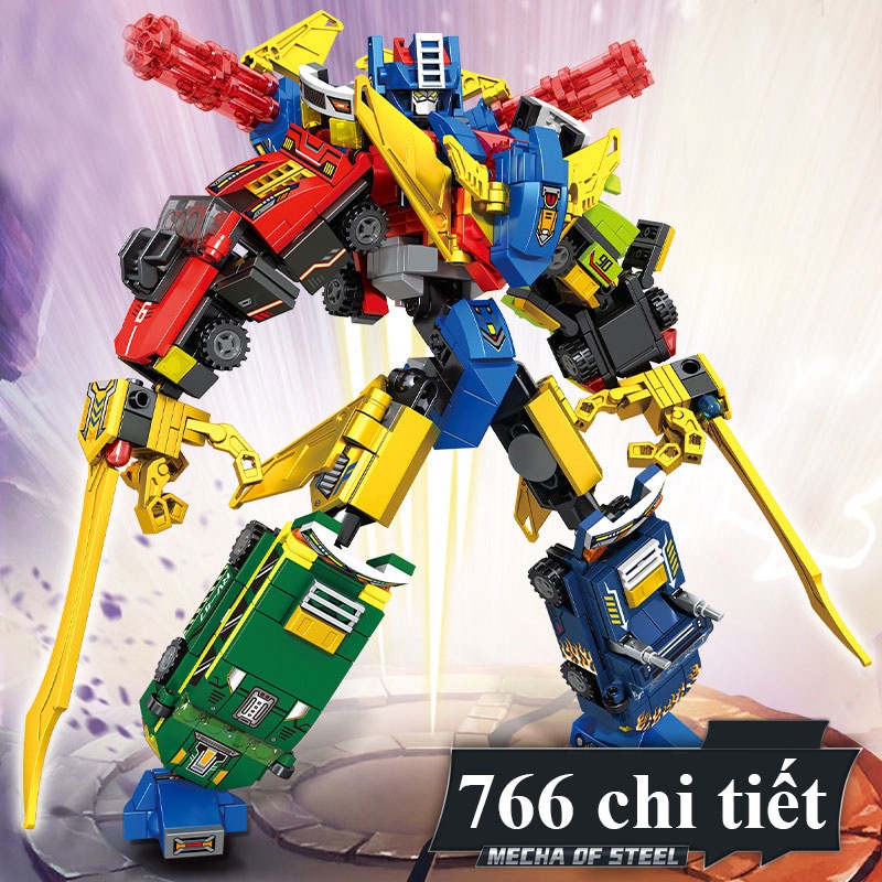 Đồ chơi xếp hình lắp ráp Siêu Robot Hesman và siêu xe 8 trong 1 với hơn 766 chi tiết nhựa ABS cao cấp
