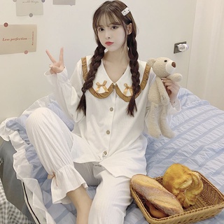 Set bộ  đồ ngủ dài tay cổ cánh sen bánh bèo siêu đáng yêu