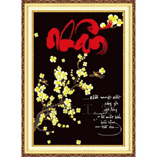 Tranh Thêu Chữ Thập 3D Nhẫn Mai Vàng 222391 (TRANH TỰ THÊU) KT:47X65CM