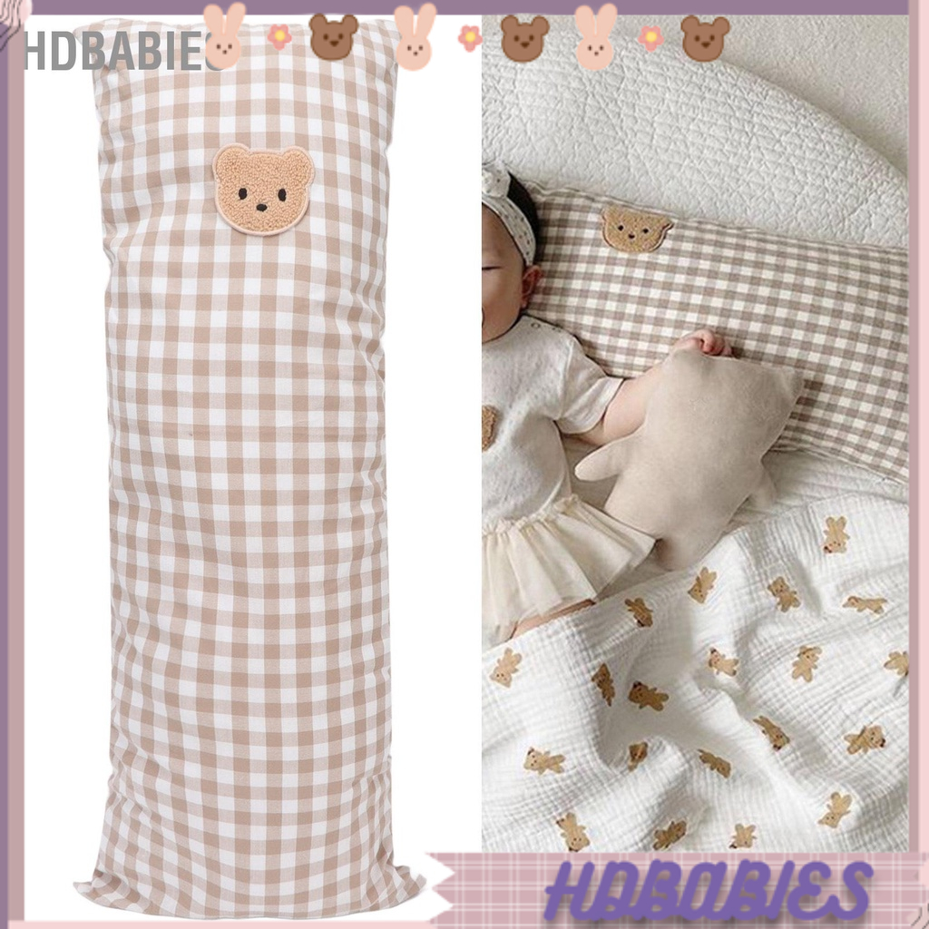 HDbabies Cotton Baby Side Sleep Pillow Mô hình thêu Gấu kẻ sọc dễ thương Mềm mại thoáng khí có thể giặt được Gối cho trẻ sơ sinh