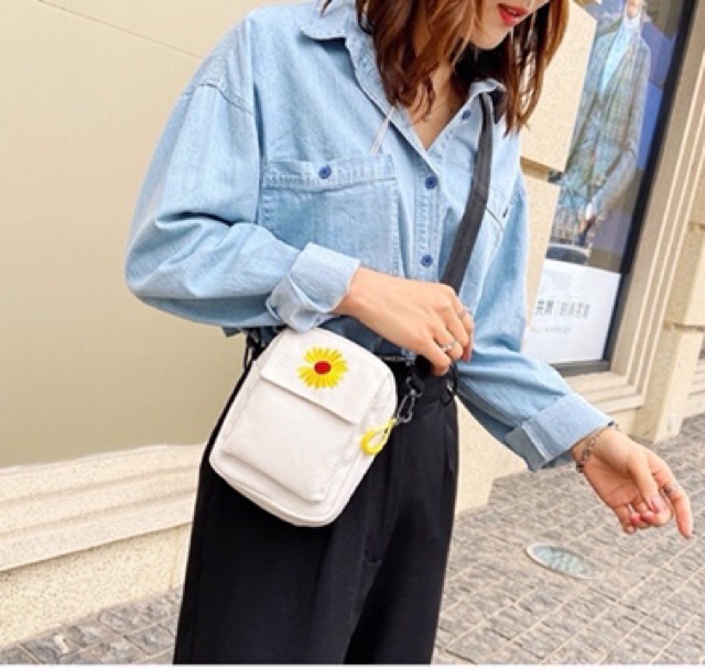 [RẺ VÔ ĐỊCH] Túi tote vải hoa cúc kiểu đeo chéo nam nữ unisex Hàn Quốc minibag
