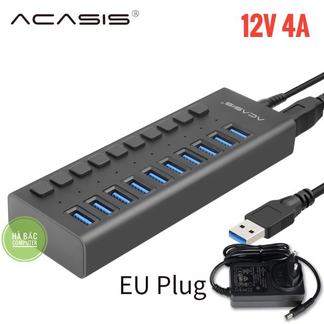 Bộ Chia USB 3.0 10 Cổng ACASIS HS710 Nguồn Rời 12V 4A - HUB USB 10 Port