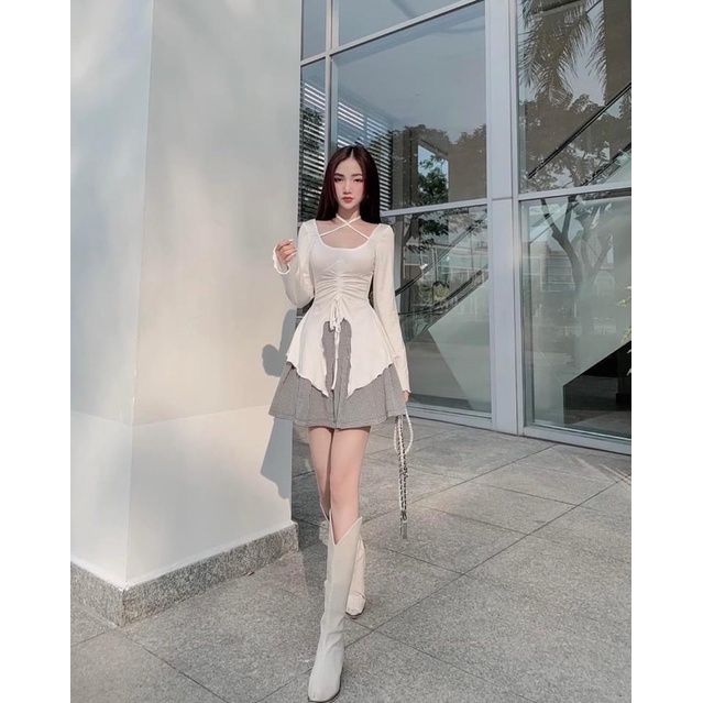 Áo cột nơ eo tay dài yoona
