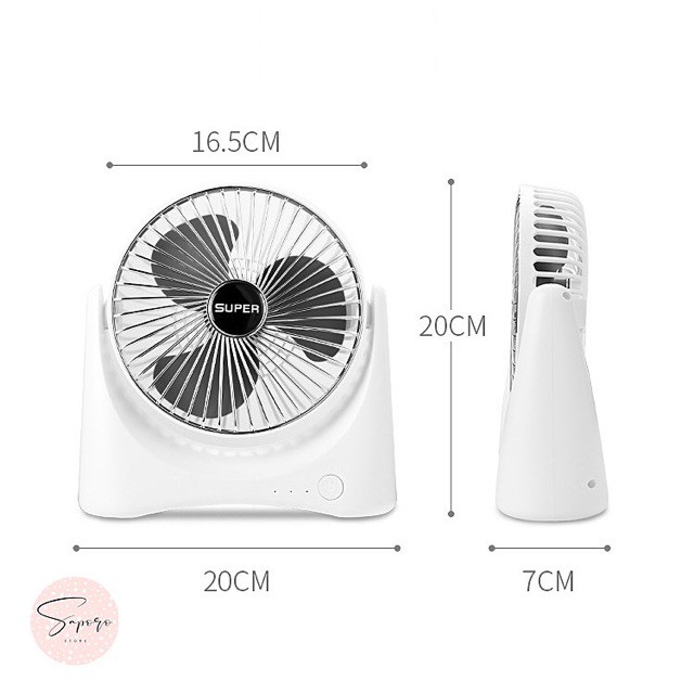 Quạt tích điện mini SUPER FAN với 3 cấp độ gió siêu mát dùng nguồn USB Tiện Lợi Khi Ngồi Bàn Làm Việc