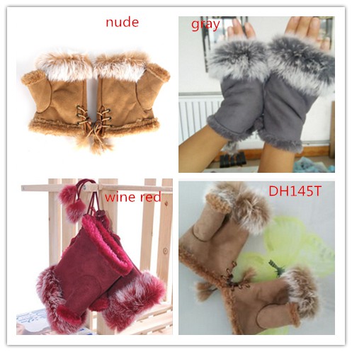 Găng tay hở ngón phối lông thỏ thời trang
