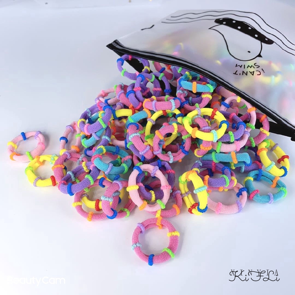 Túi 100 Dây Thun Cột Tóc Nhiều Màu Sắc Đáng Yêu