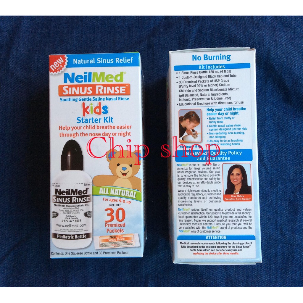 Bình rửa mũi NeilMed (trẻ em) (30 gói muối) (120ml)