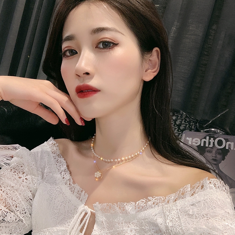 XiaoboACC Vòng Cổ Choker Đính Ngọc Trai Giả Phong Cách Hàn Quốc