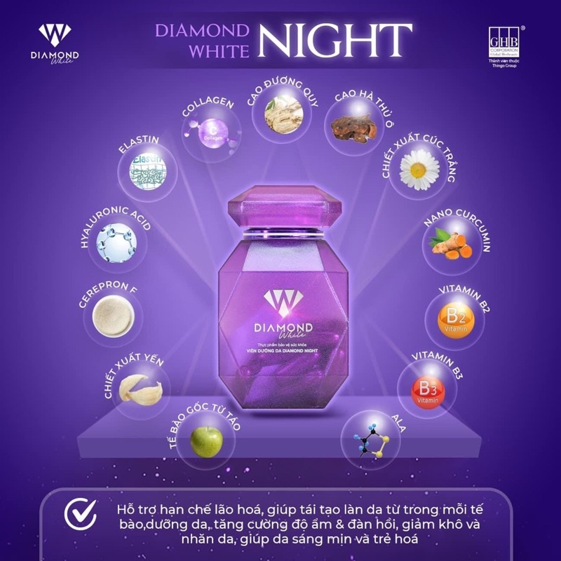 [CHÍNH HÃNG-NGUYÊN TEM] Viên uống trắng da DIAMOND WHITE DAY &amp; NIGHT mẫu mới hàng Công ty CAM KẾT HIỆU QUẢ!