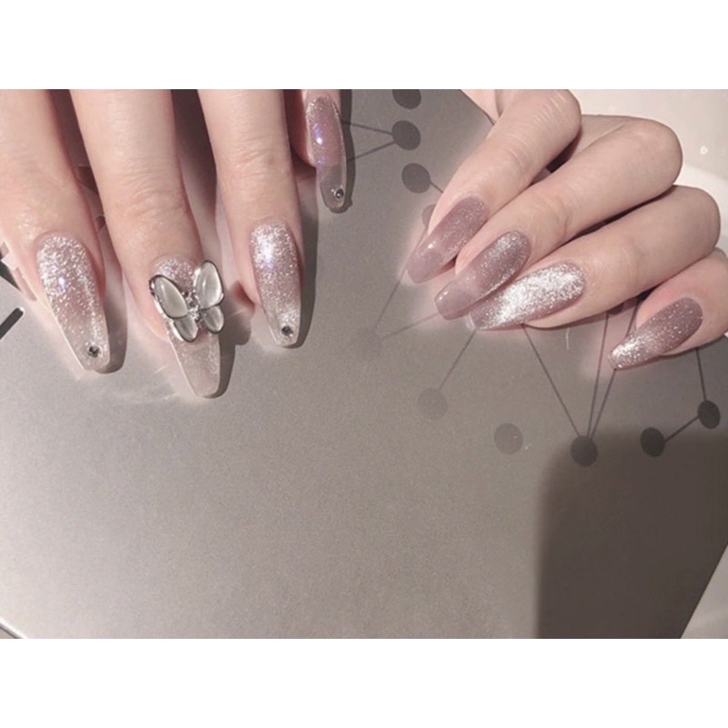 Nailbox hồng mắt mèo gắn buom đá