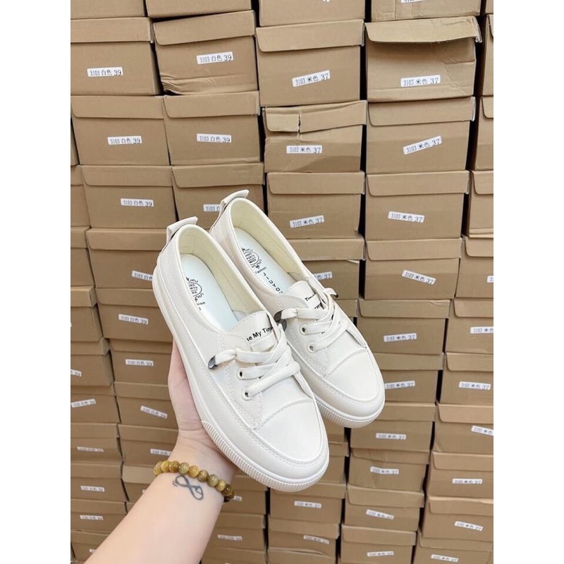 Giày slip on nữ da PU đế độn Giày lười thể thao nữ mùa hè Giày dáng basic phong cách Hàn Quốc