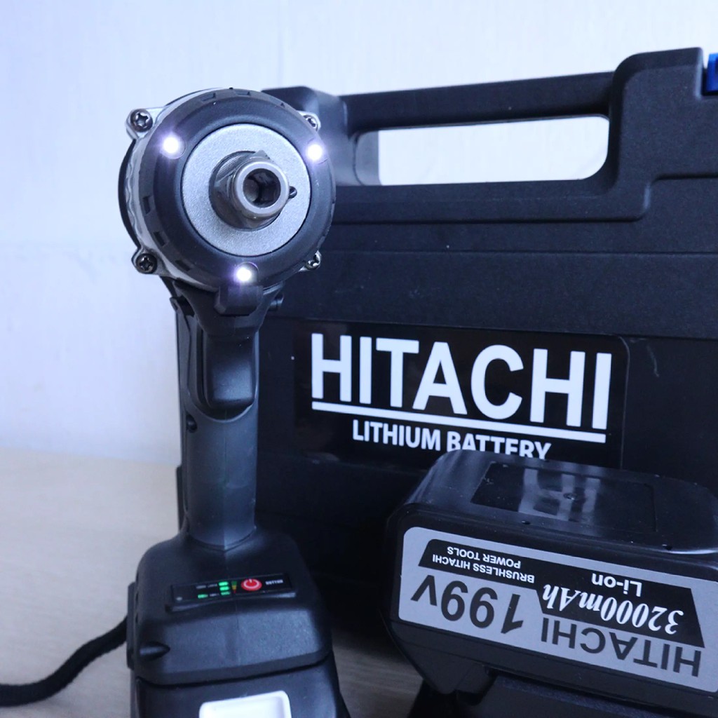 [TẶNG BỘ ĐẦU KHẨU & VÍT] Máy siết bulong Hitachi 199V - 3 ĐÈN LED - PIN 10 Cell - KHÔNG CHỔI THAN, bắt vít ốc ô tô