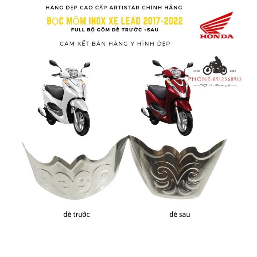 Ốp Mũi Dè Inox LEAD 2017-2023, Bọc Mõm Dè LEAD 2017-2023, Ốp Mỏ Dè LEAD 2017-2023, Ốp Mõ Dè LEAD 2017-2022 (full bộ trướ