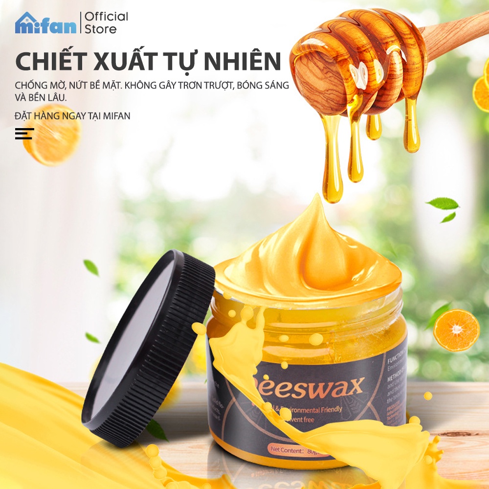 Sáp Ong Đánh Bóng Đồ Gỗ, Sàn Gỗ Mifan Beeswax 80gr - Làm mới, Phục hồi màu gỗ, vết xước bàn ghế, tủ, cửa gỗ