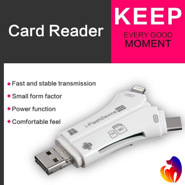 Đầu đọc thẻ cho ip/Micro USB/USB Loại-C/USB SD 4 trong 1