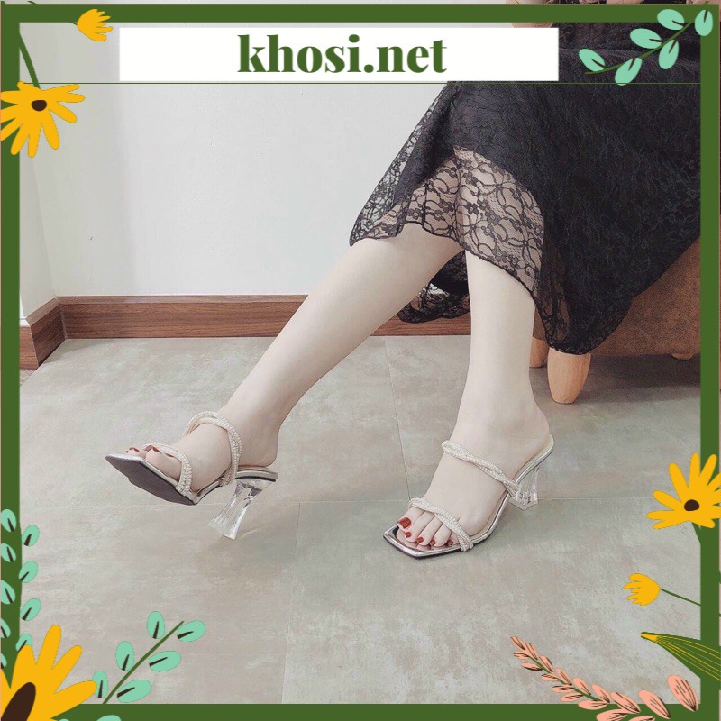 Guốc 2 quai xoắn hạt châu gót mica 7p CG-0535