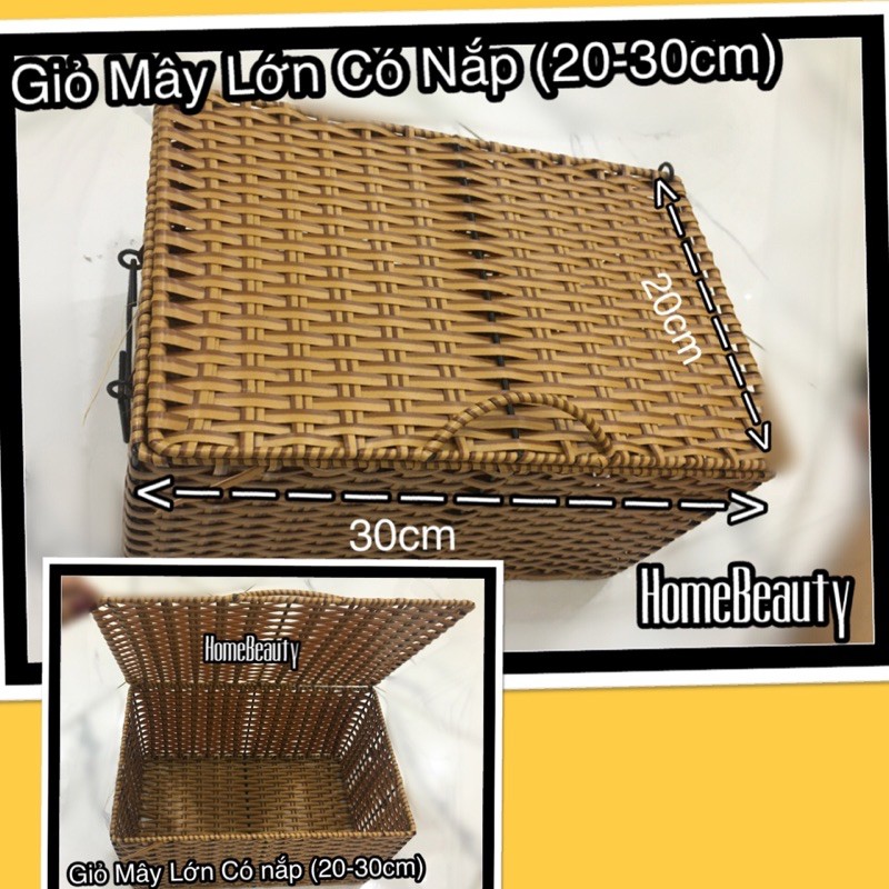 Giỏ Mây Chữ nhật có nắp Lớn (20-30cm)