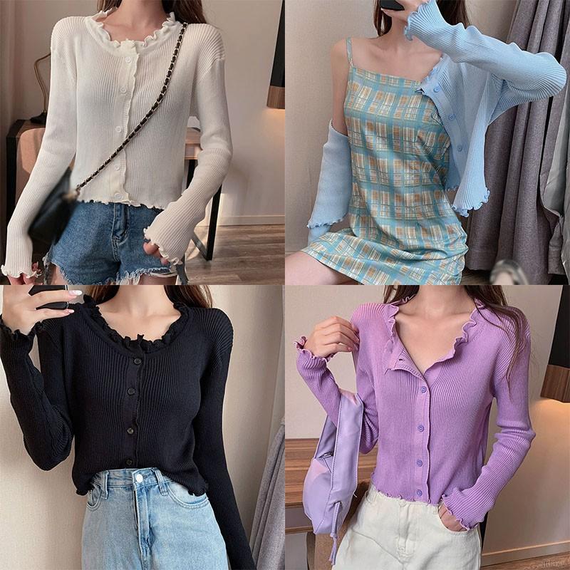 Áo Khoác Cardigan Dệt Kim Tay Dài Đính Tai Gỗ Kiểu Hàn Quốc Đơn Giản | BigBuy360 - bigbuy360.vn