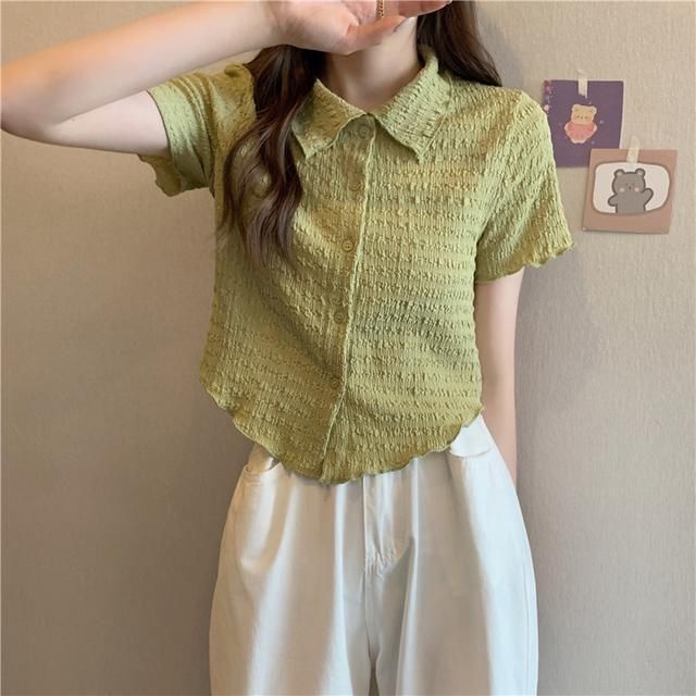 Áo sơ mi COZOK tay ngắn dáng ôm phong cách Hàn Quốc