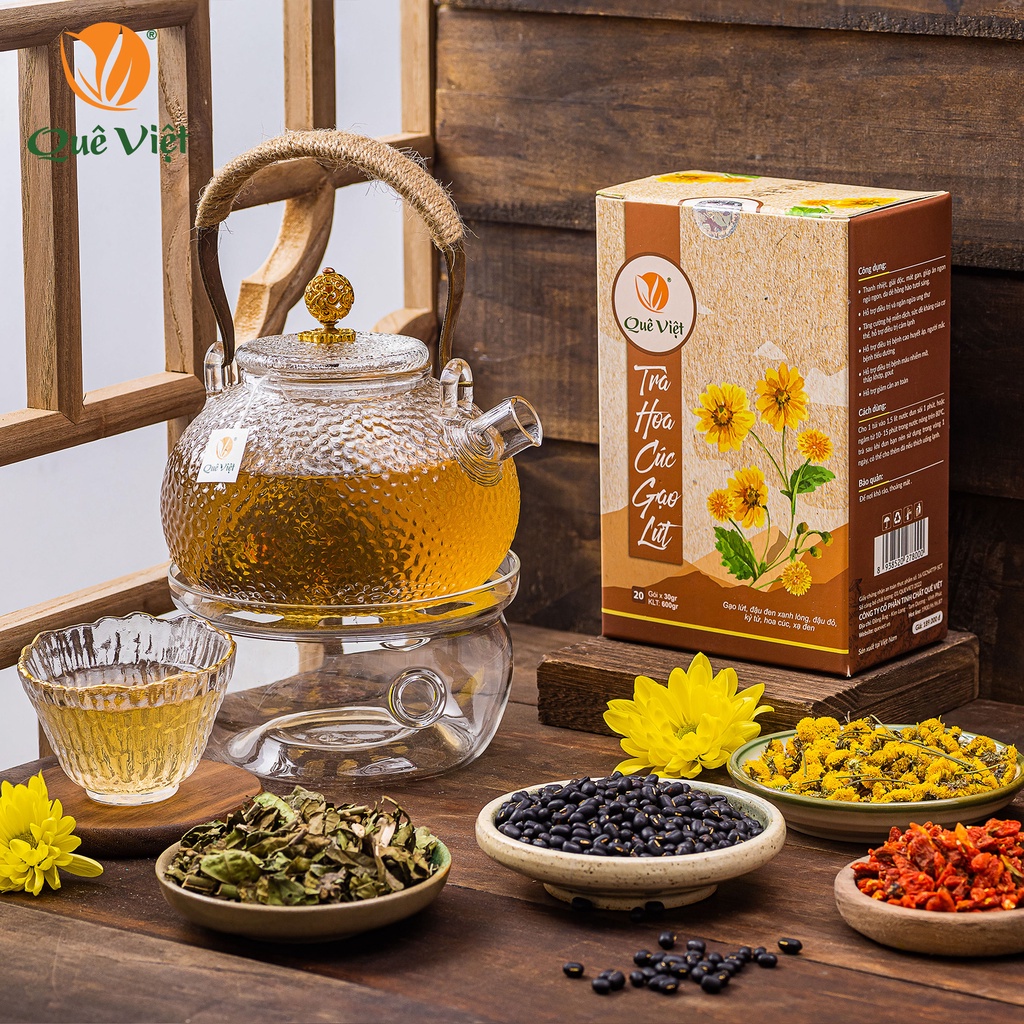 Trà hoa cúc gạo lứt Quê Việt Gói 30G thanh nhiệt, ngủ ngon, điều hoà huyết áp
