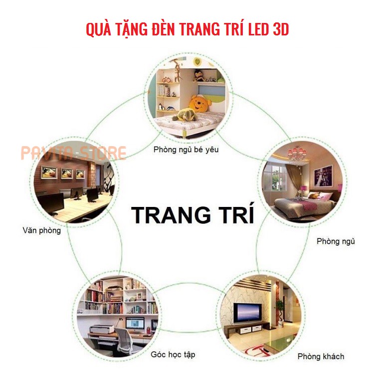 Đèn ngủ led 3d PAVITA cặp đôi, quà tặng sinh nhật độc đáo, ý nghĩa cho bạn gái, bạn trai, đèn để bàn trang trí đẹp