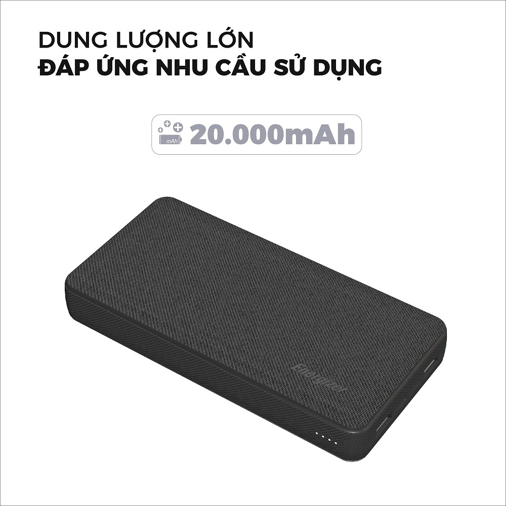 Sạc dự phòng Energizer 20000mAh UE20043 - Thiết kế Fabric sang trọng, tích hợp 2 cổng output tiện lợi - Hàng chính hãng