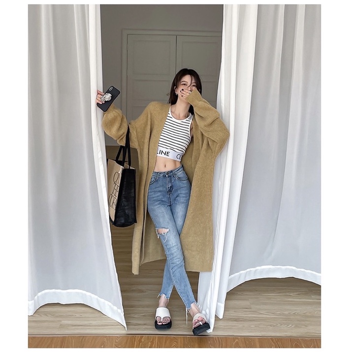 Áo khoác len dài tay dệt kim mùa thu và mùa đông giản dị kết hợp sang trọng. | BigBuy360 - bigbuy360.vn