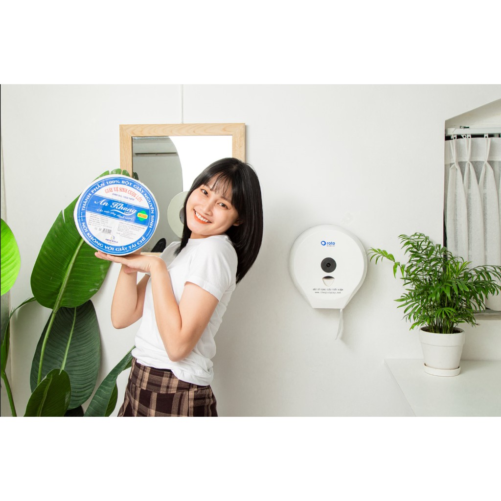 Giấy vệ sinh cuộn lớn AN KHANG AKC500, 100% bột giấy nguyên sinh, dùng trong nhà vệ sinh, toilet, hai lớp 500gr