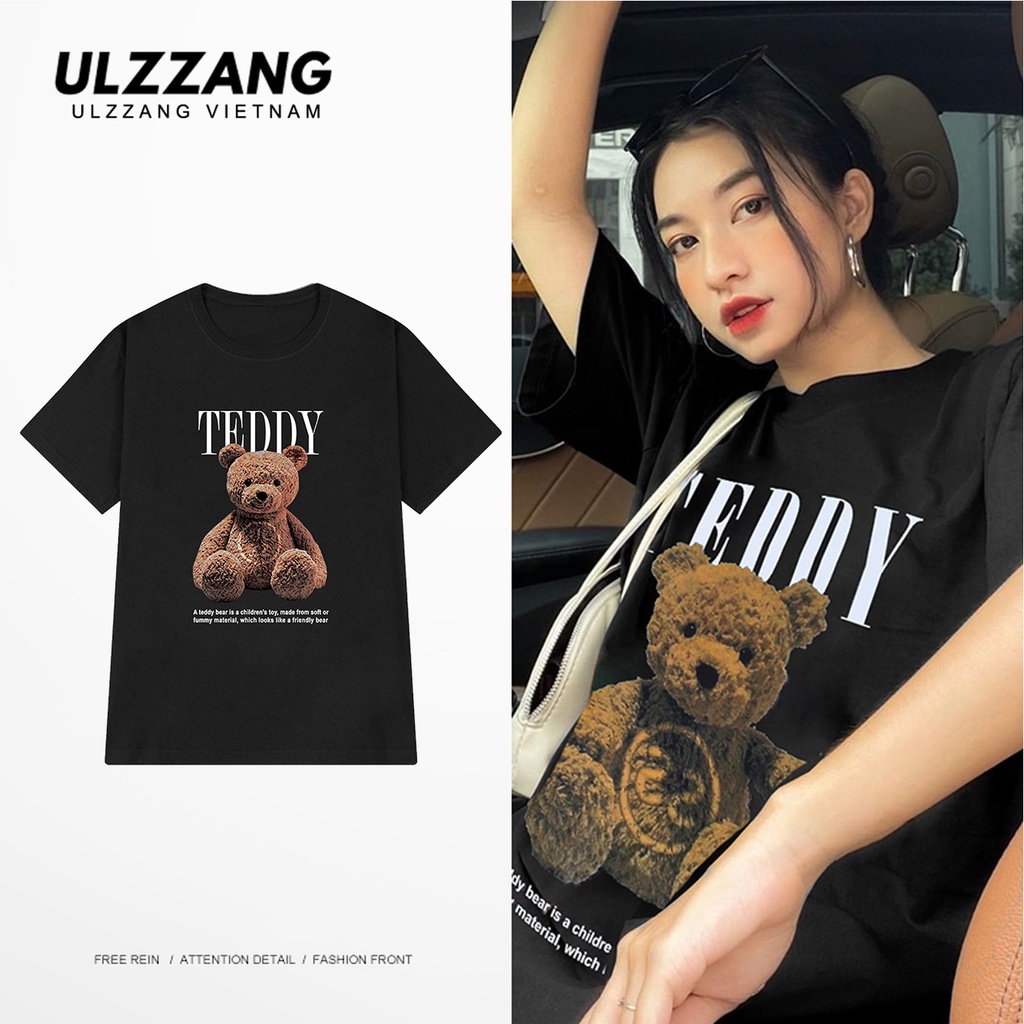 Áo thun nữ form dáng rộng tay lỡ ULZZ ulzzang teddy tay lỡ cotton premium