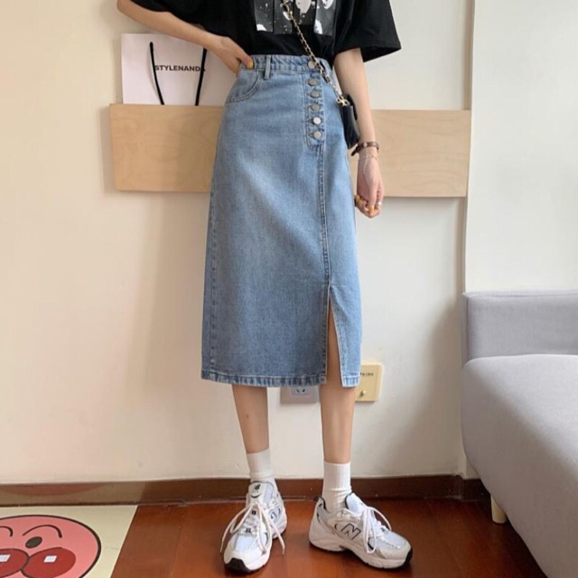 Chân váy jeans dáng dài