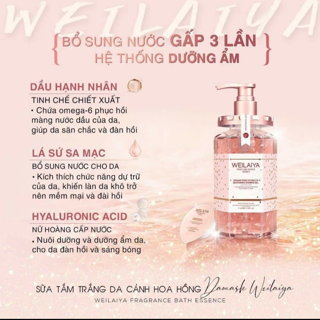 Sữa Tắm Nước Hoa - Sữa Tắm 𝑾𝑬𝑰𝑳𝑨𝑰𝒀𝑨 Chiết Xuất Thiên Nhiên 100% -Weilaiya Grand Rose Extracts Whitening Shower Gel 450ml