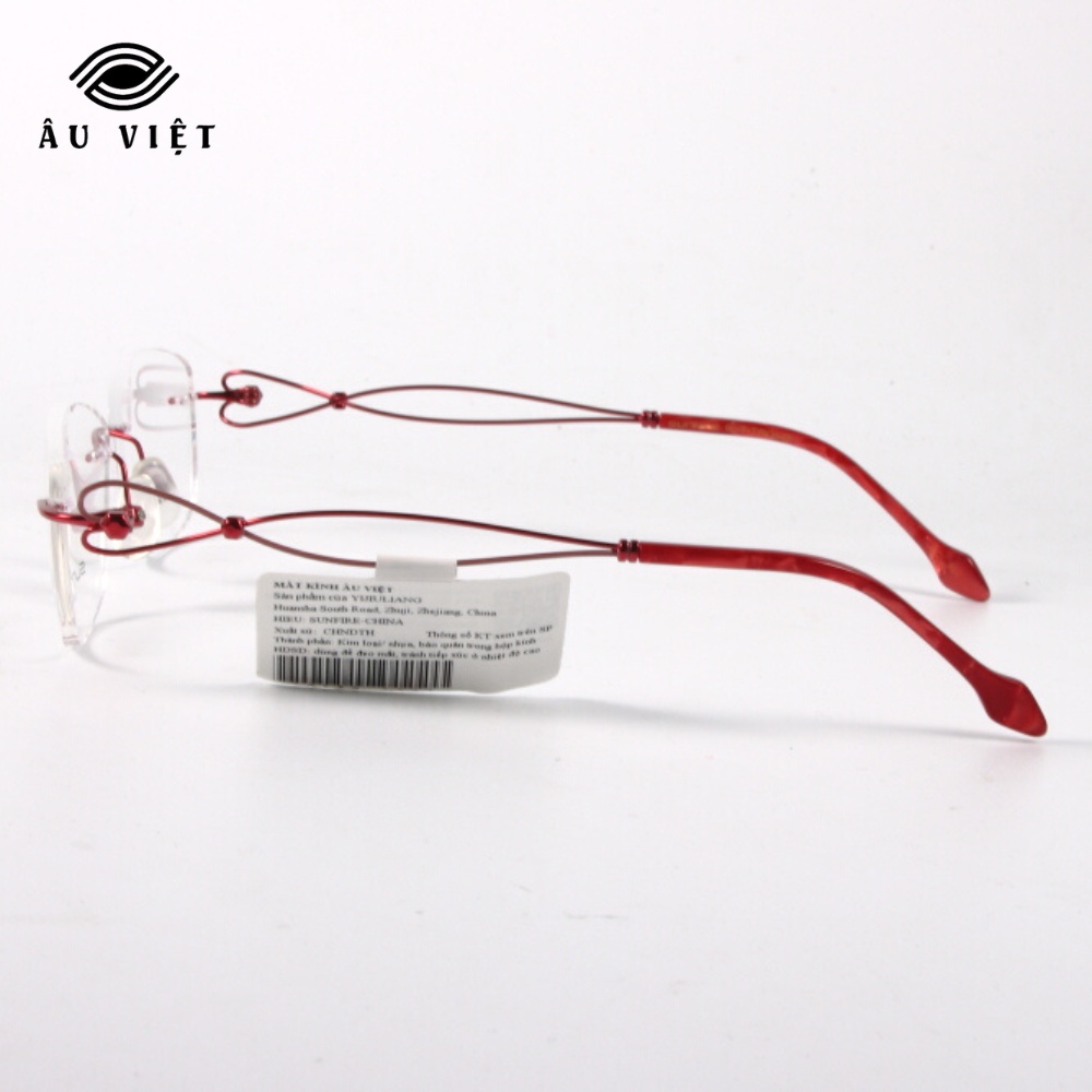 Gọng kính khoan nữ kim loại titanium dáng vuông chữ nhật Sunfire S-8539 màu đỏ vân đá Full box