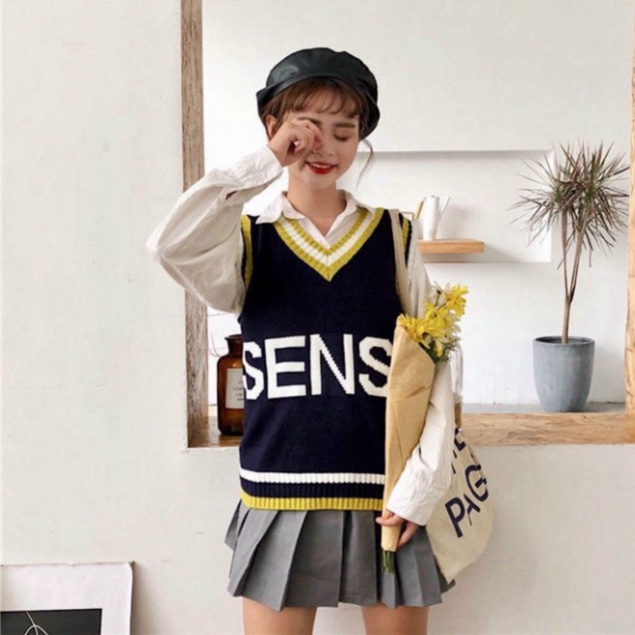Gile Len Hàn Quốc GUMAX, Áo Len Gile Nữ Chữ SENSE Cổ Tim Chữ V Hàng Taobao Có Sẵn | BigBuy360 - bigbuy360.vn
