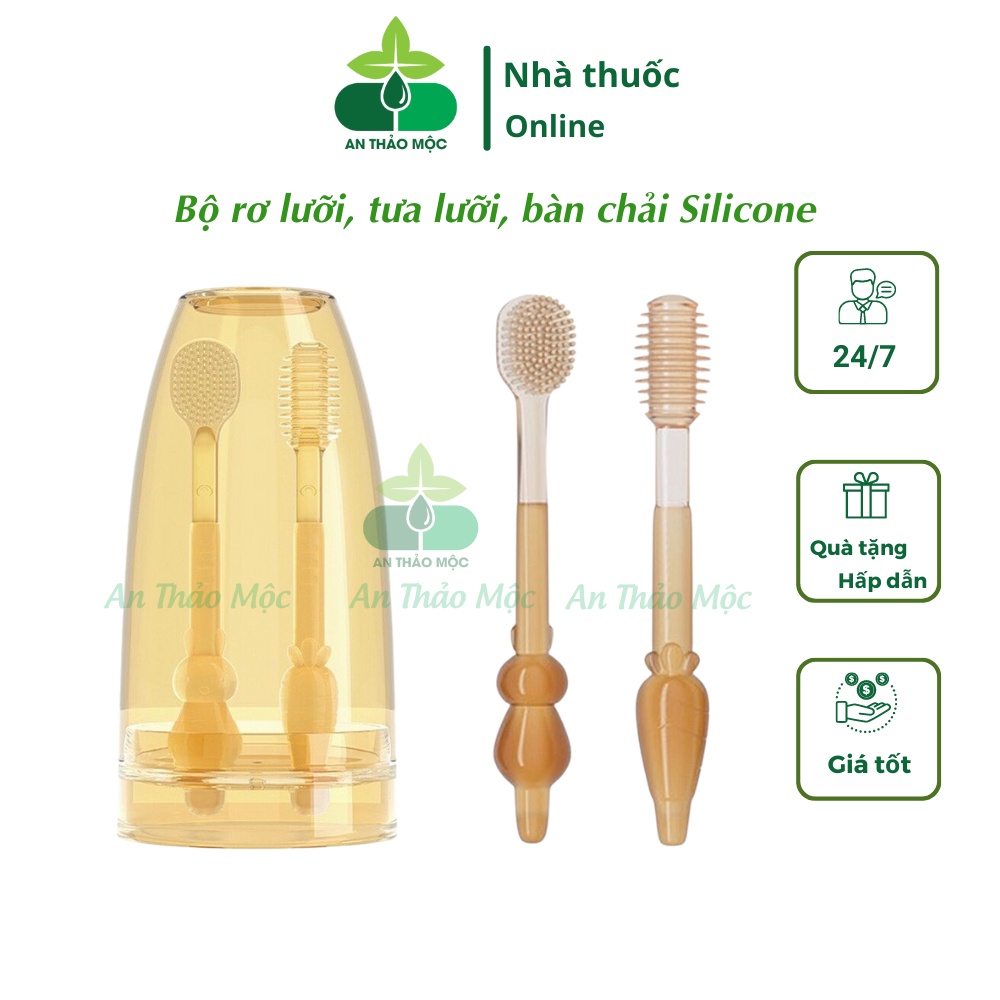 Bộ rơ lưỡi, tưa lưỡi, bàn chải Silicon mềm mại cho bé từ sơ sinh, vệ sinh nấm miệng bé