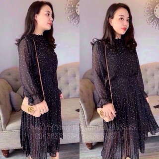 Váy voan chấm bi tay dài