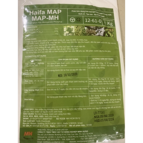 PHÂN BÓN MAP (12-61) ISRAEL DO THÁI (GÓI 1KG)